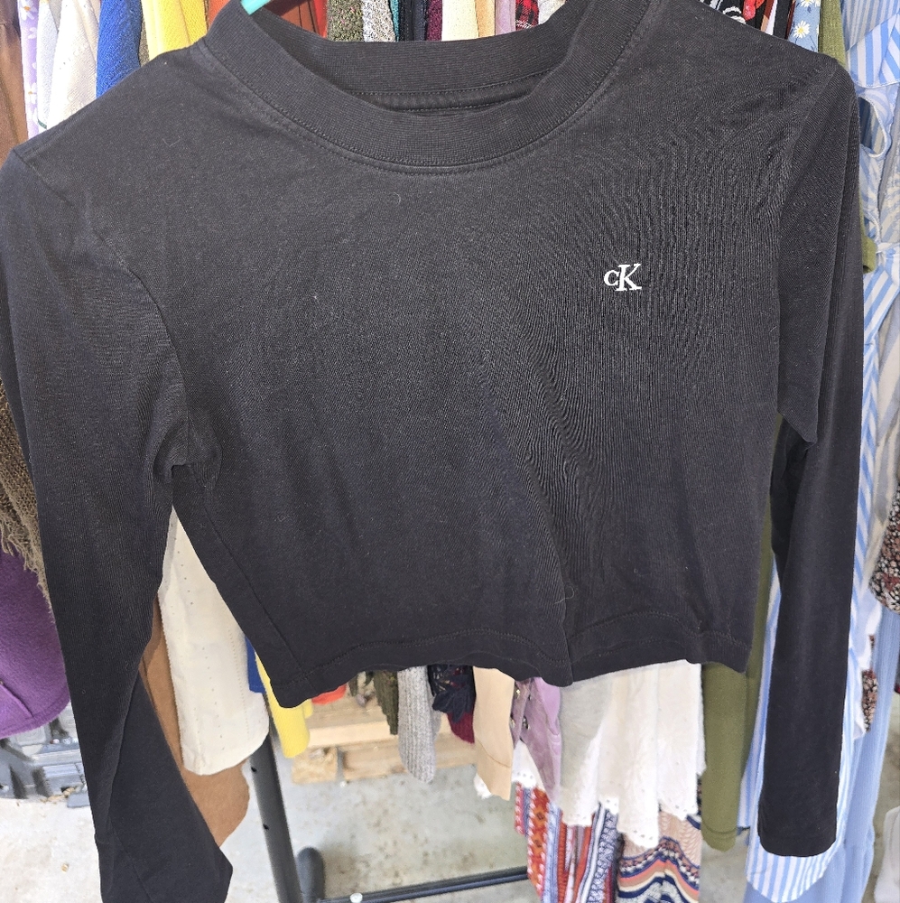 Calvin Klein Black Fitted Crop Hoodie